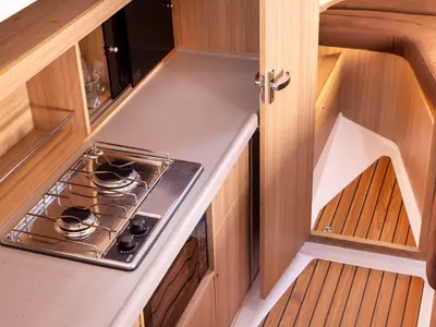 Galley of Wajda, a Northman Nexus Revo 870 Prestige motorboat at Sztynort, Poland