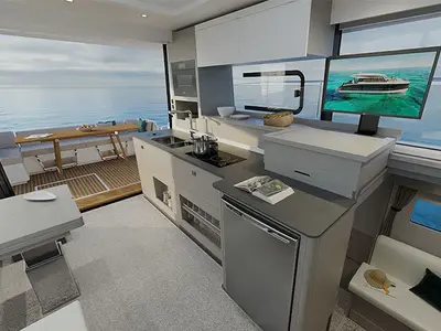 Cabin on Nina, a Fountaine Pajot MY4.S catamaran at Taranto, Italy