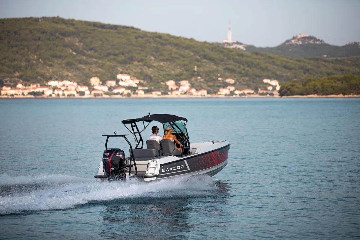 Exterior view of Delta, a Saxdor 200 motorboat at Grad Novalja, Croatia