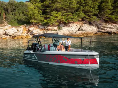 Deck of Delta, a Saxdor 200 motorboat at Grad Novalja, Croatia