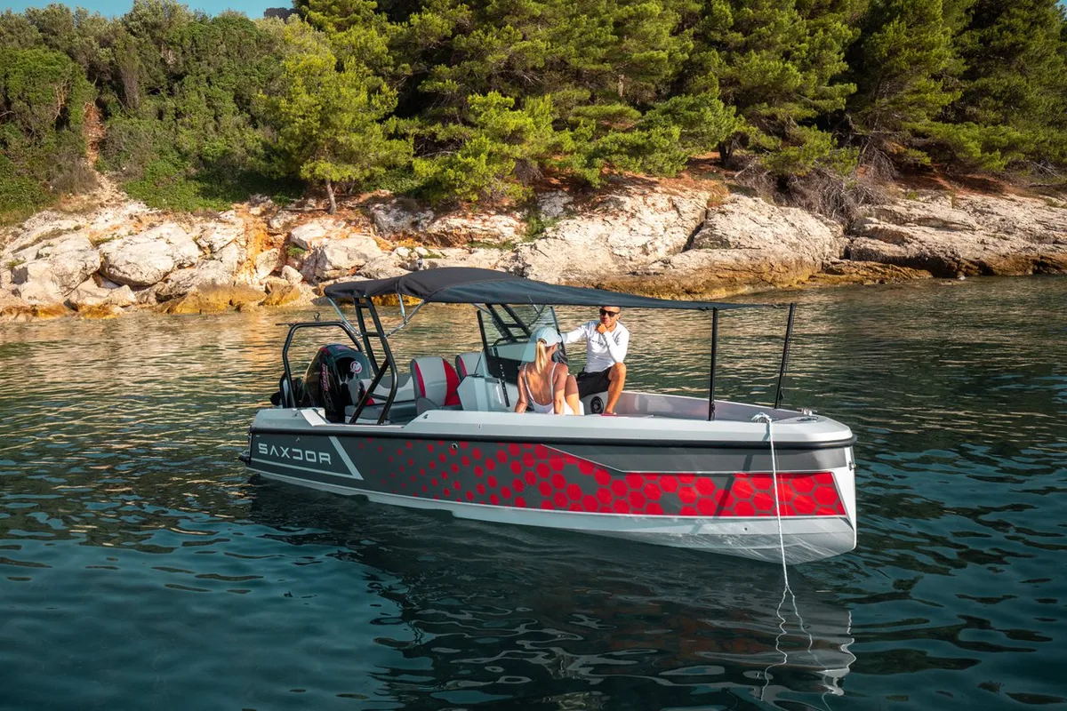 Deck of Delta, a Saxdor 200 motorboat at Grad Novalja, Croatia