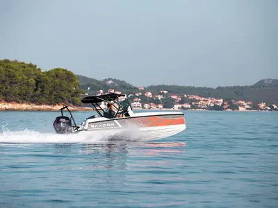 Exterior view of Delta, a Saxdor 200 motorboat at Grad Novalja, Croatia