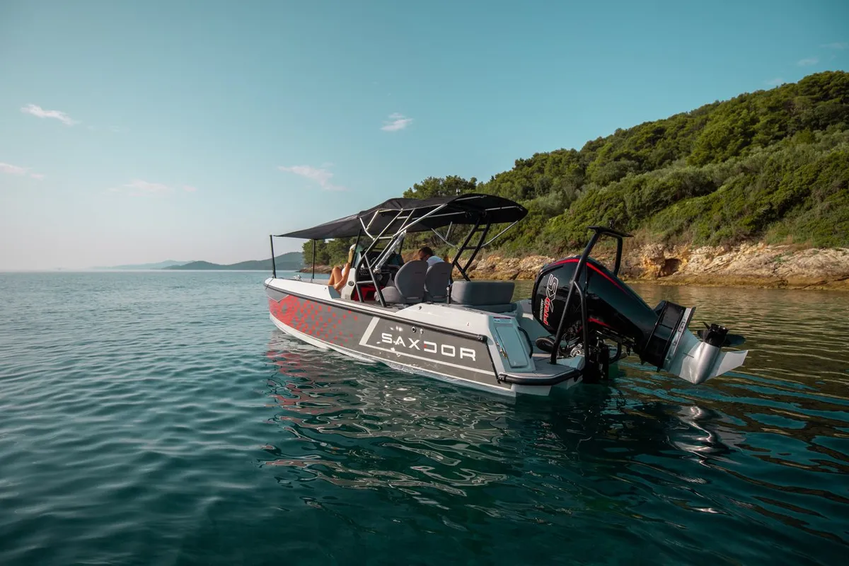 Exterior view of Delta, a Saxdor 200 motorboat at Grad Novalja, Croatia