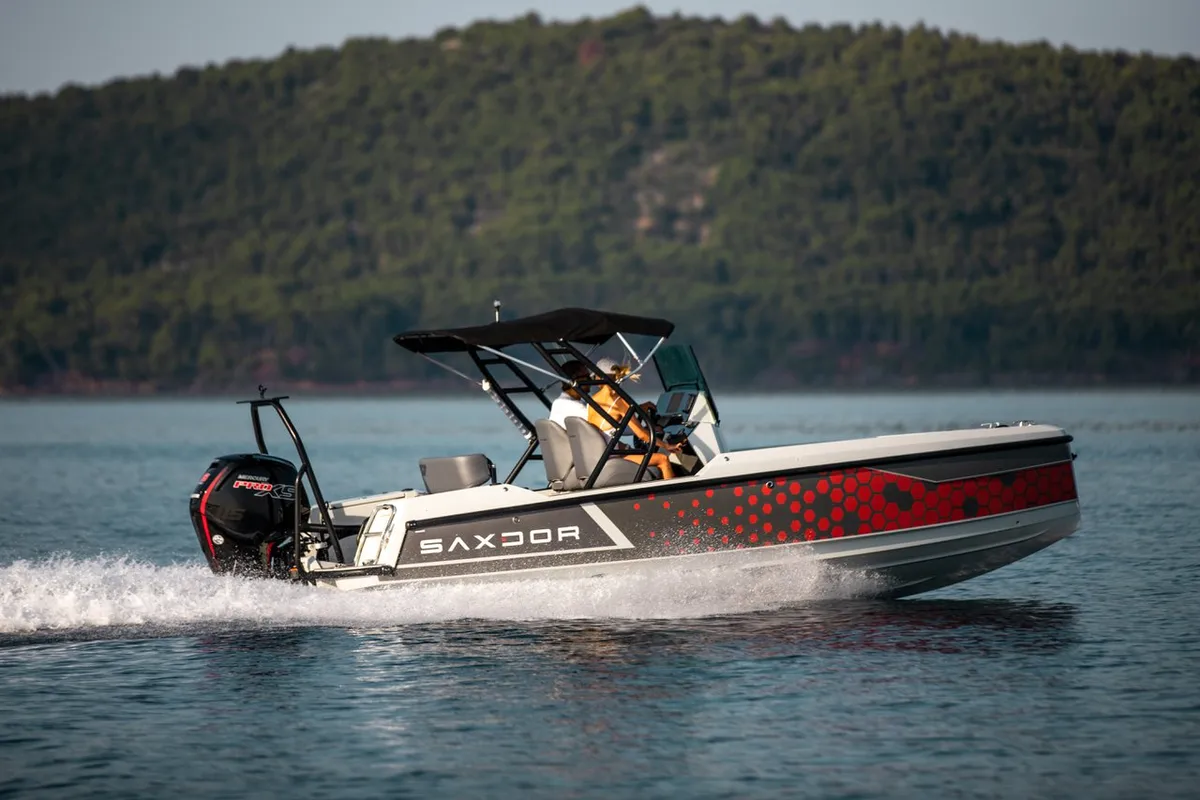 Exterior view of Delta, a Saxdor 200 motorboat at Grad Novalja, Croatia