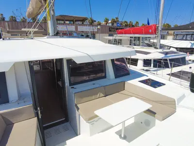 Deck of Seasight, a Bali 4.4 catamaran at Ajaccio, France
