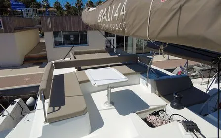 Deck of Seasight, a Bali 4.4 catamaran at Ajaccio, France