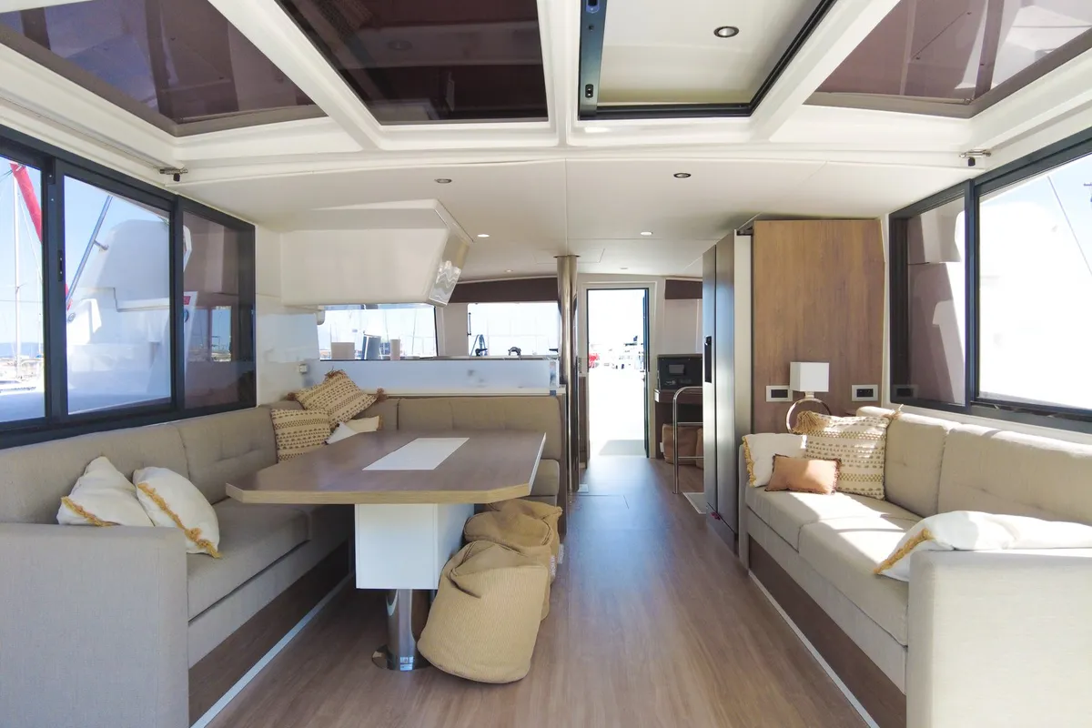 Salon of Seasight, a Bali 4.4 catamaran at Ajaccio, France