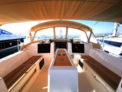 Cockpit of Aegean Blue, a Dufour 460 GL sailboat at Novi Vinodolski, Croatia