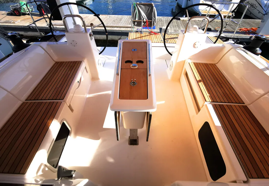 Cockpit of Aegean Blue, a Dufour 460 GL sailboat at Novi Vinodolski, Croatia