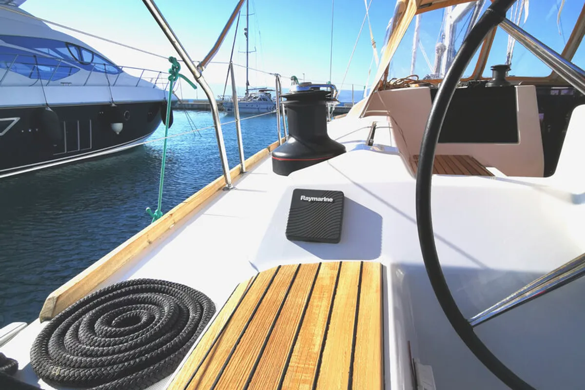 Cockpit of Aegean Blue, a Dufour 460 GL sailboat at Novi Vinodolski, Croatia