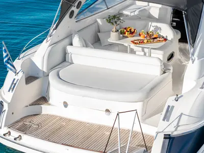 Deck of Bavaria 40, a sailboat at Mykonos, Greece