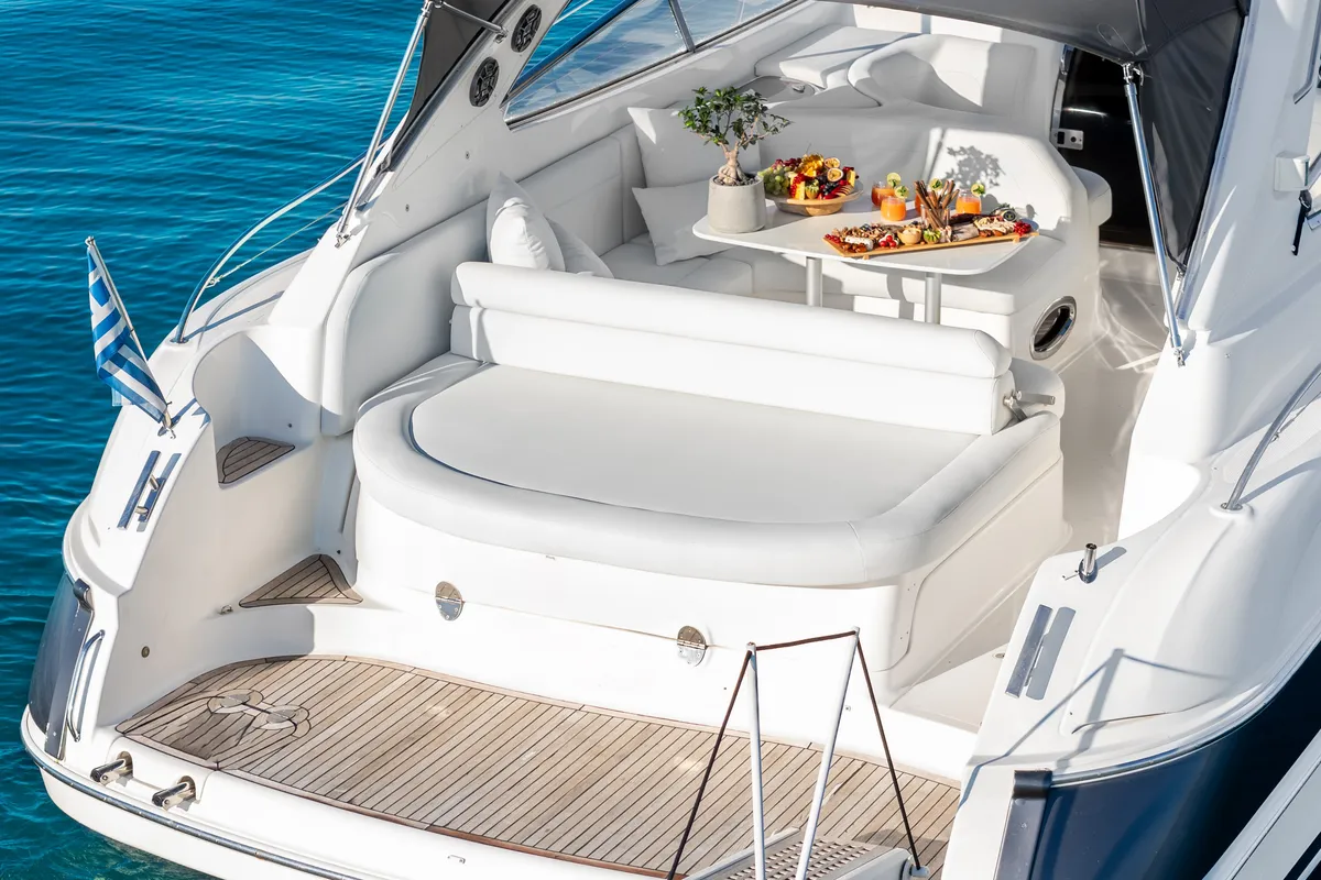 Deck of Bavaria 40, a sailboat at Mykonos, Greece