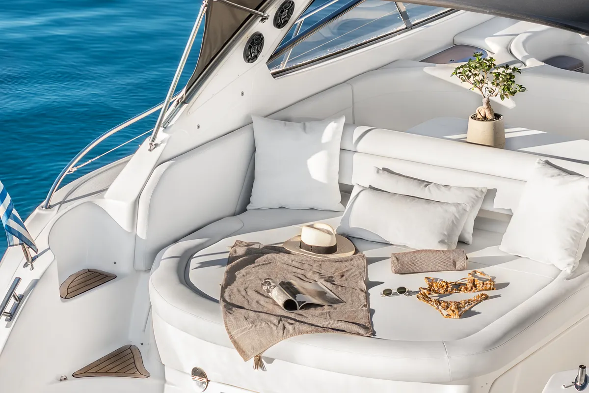 Exterior view of Bavaria 40, a sailboat at Mykonos, Greece