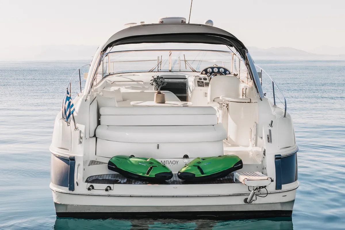 Deck of Bavaria 40, a sailboat at Mykonos, Greece