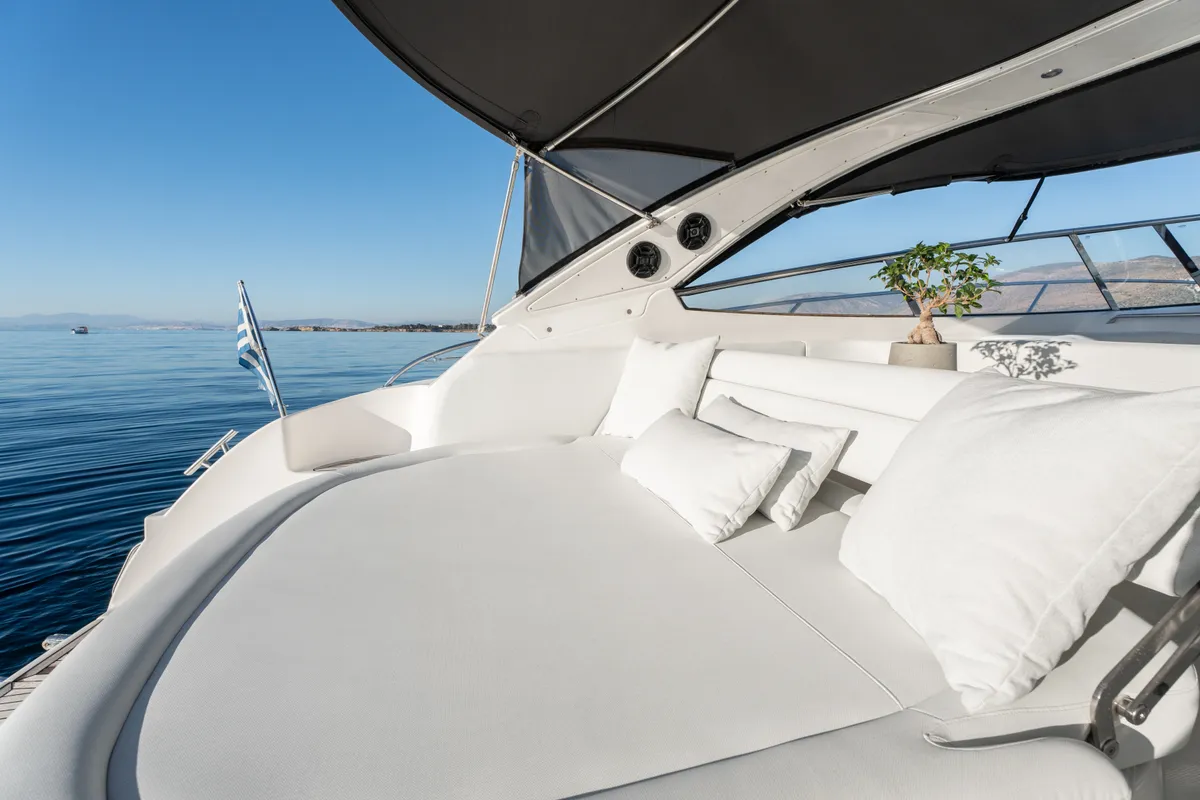 Deck of Bavaria 40, a sailboat at Mykonos, Greece