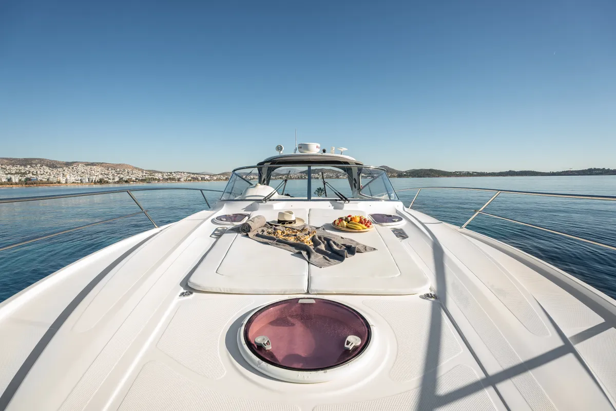 Deck of Bavaria 40, a sailboat at Mykonos, Greece