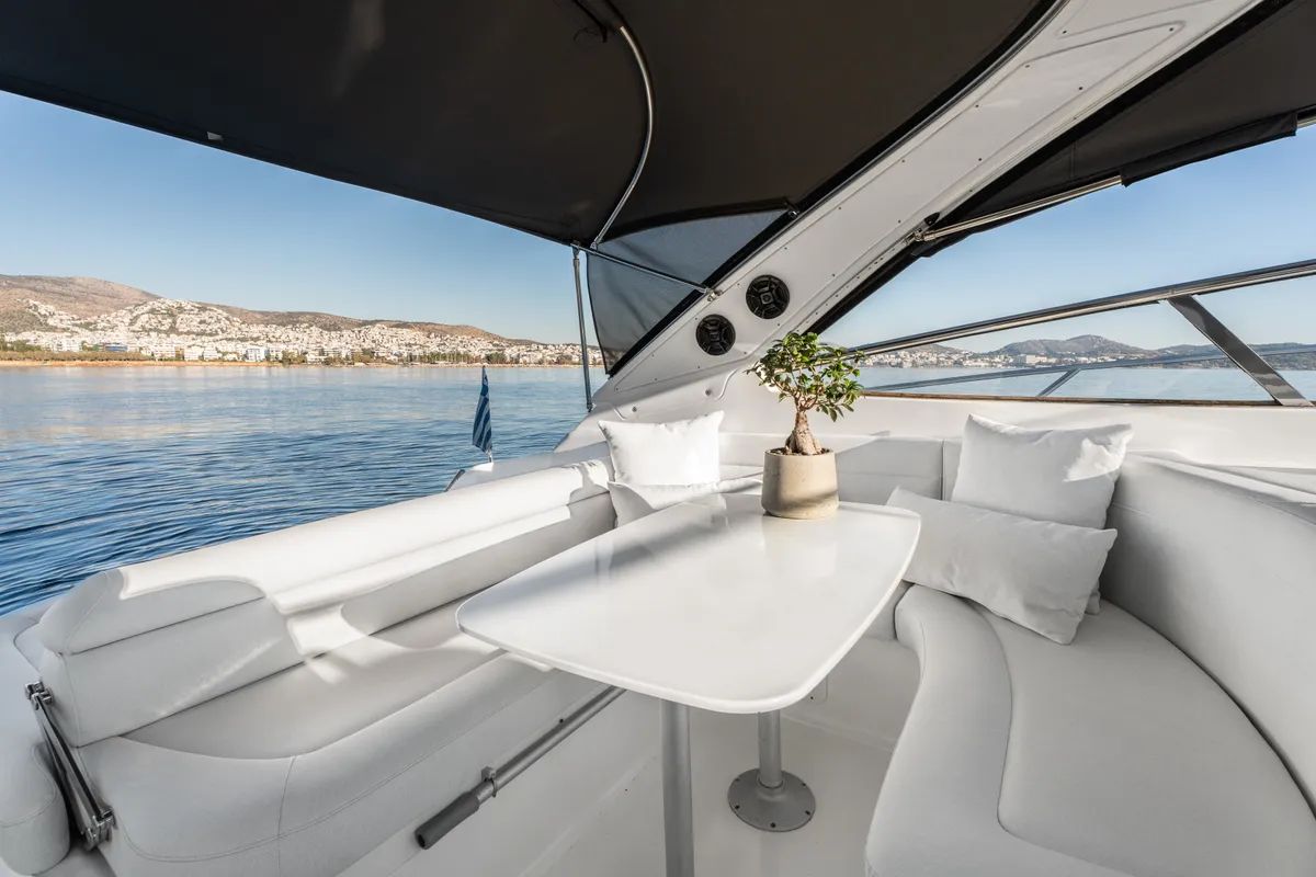 Deck of Bavaria 40, a sailboat at Mykonos, Greece