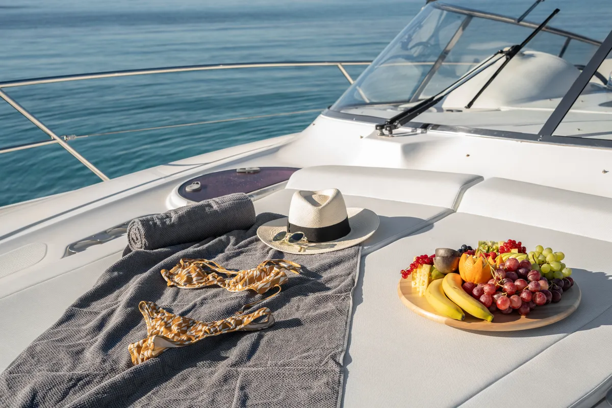Deck of Bavaria 40, a sailboat at Mykonos, Greece