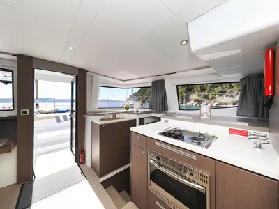 Galley of Vaya Con Dios, a Bali 4.8 catamaran at Grad Kaštela, Croatia