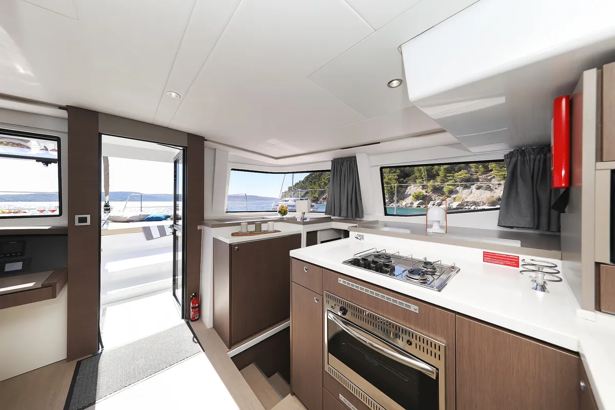 Galley of Vaya Con Dios, a Bali 4.8 catamaran at Grad Kaštela, Croatia