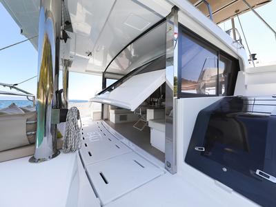 Salon of Vaya Con Dios, a Bali 4.8 catamaran at Grad Kaštela, Croatia