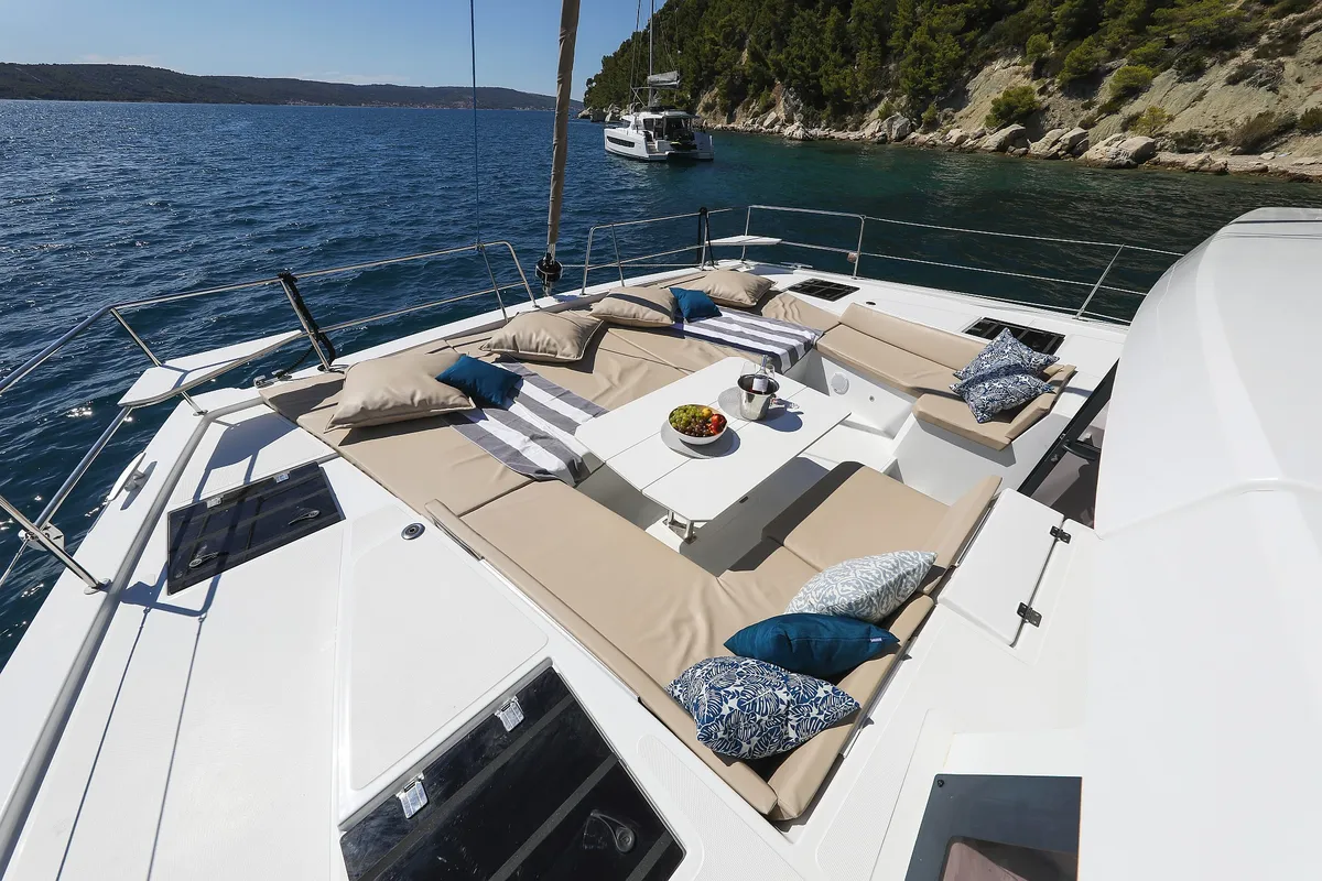 Deck of Vaya Con Dios, a Bali 4.8 catamaran at Grad Kaštela, Croatia