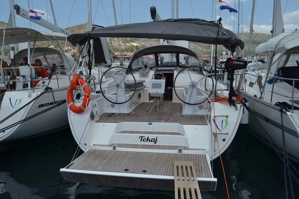 Cockpit of Tokaj, a Bavaria Cruiser 46 sailboat at Seget Donji, Croatia