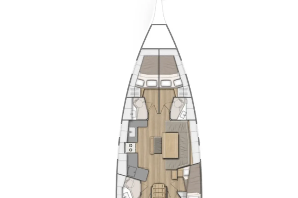 Floor plan of Irene, a Beneteau Oceanis 46.1 sailboat at Cannigione, Italy