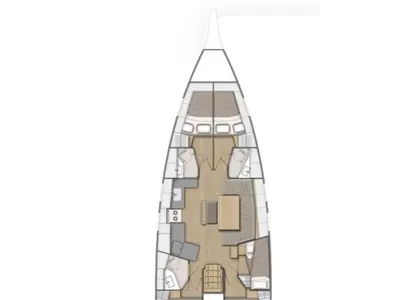 Floor plan of Irene, a Beneteau Oceanis 46.1 sailboat at Cannigione, Italy