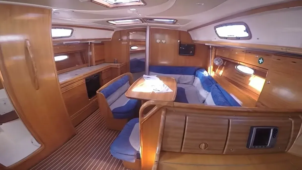 Salon of Orestis, a Bavaria 39 Cruiser sailboat at Municipal Unit of Lefkada, Greece