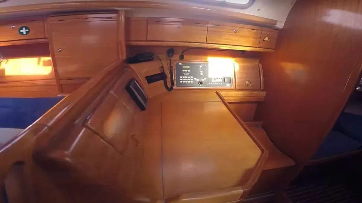 Cockpit of Orestis, a Bavaria 39 Cruiser sailboat at Municipal Unit of Lefkada, Greece