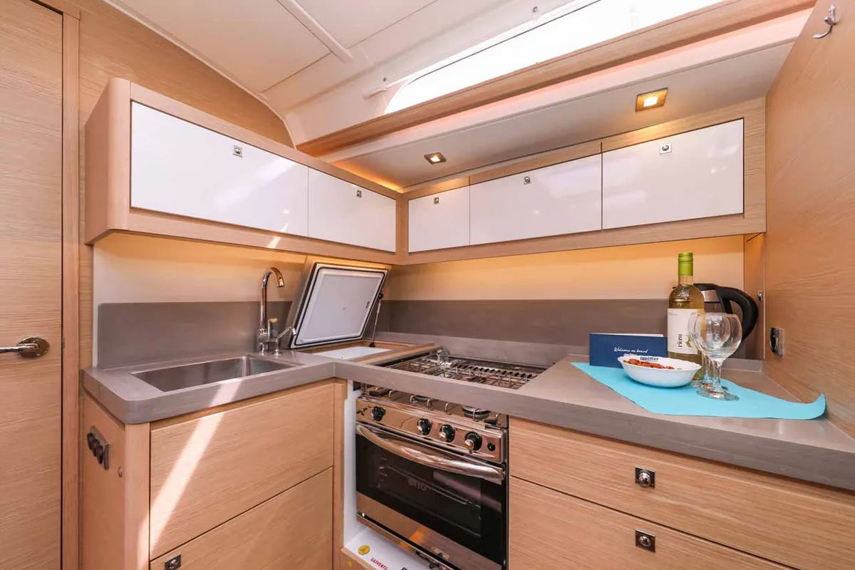 Galley of Bellatrix, a Dufour 470 sailboat at Kaštela, Croatia