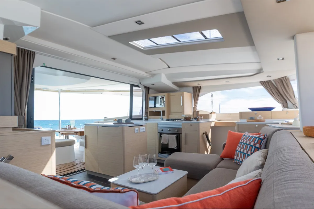 Salon of SKYWALKER, a Fountaine Pajot FP 44 catamaran at Seget Donji, Croatia