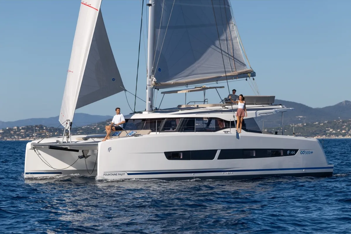 Exterior view of SKYWALKER, a Fountaine Pajot FP 44 catamaran at Seget Donji, Croatia