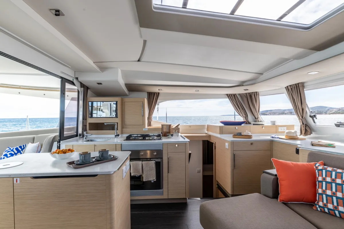 Galley of SKYWALKER, a Fountaine Pajot FP 44 catamaran at Seget Donji, Croatia
