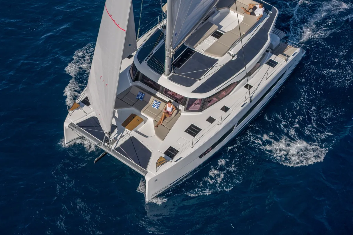 Exterior view of SKYWALKER, a Fountaine Pajot FP 44 catamaran at Seget Donji, Croatia