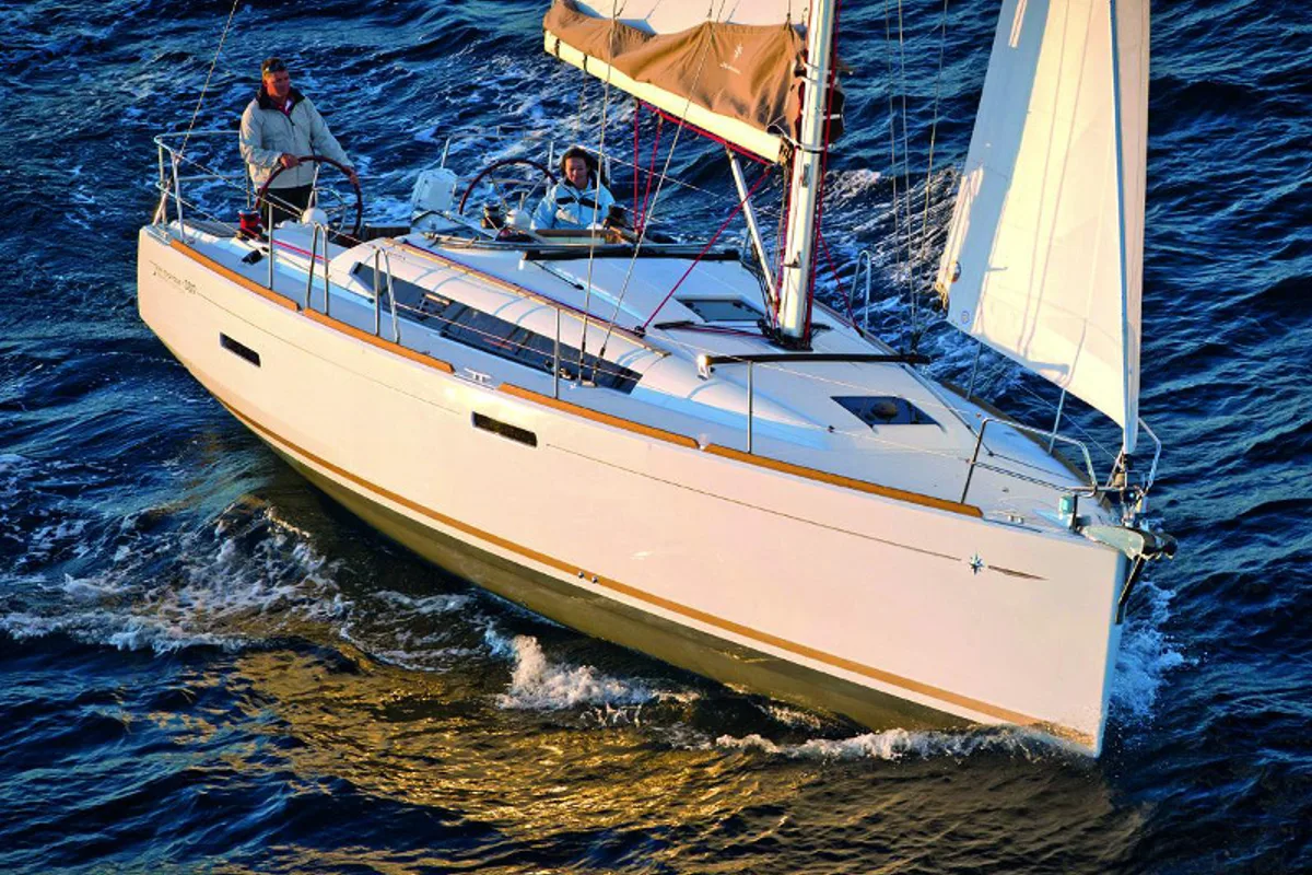 Exterior view of Dakiri 3, a Jeanneau Sun Odyssey 389 sailboat at Nieuwpoort, Belgium