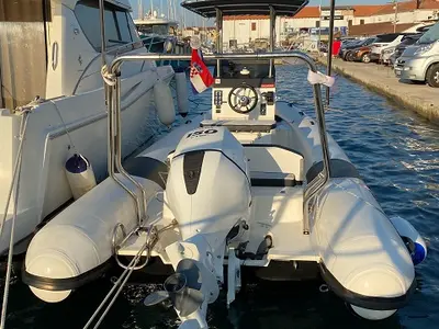 Cockpit of nn, a Falkor Boats Horvat i kćeri d.o.o. RIB Falkor 22 RIB at Grad Šibenik, Croatia