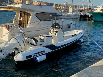 Exterior view of nn, a Falkor Boats Horvat i kćeri d.o.o. RIB Falkor 22 RIB at Grad Šibenik, Croatia