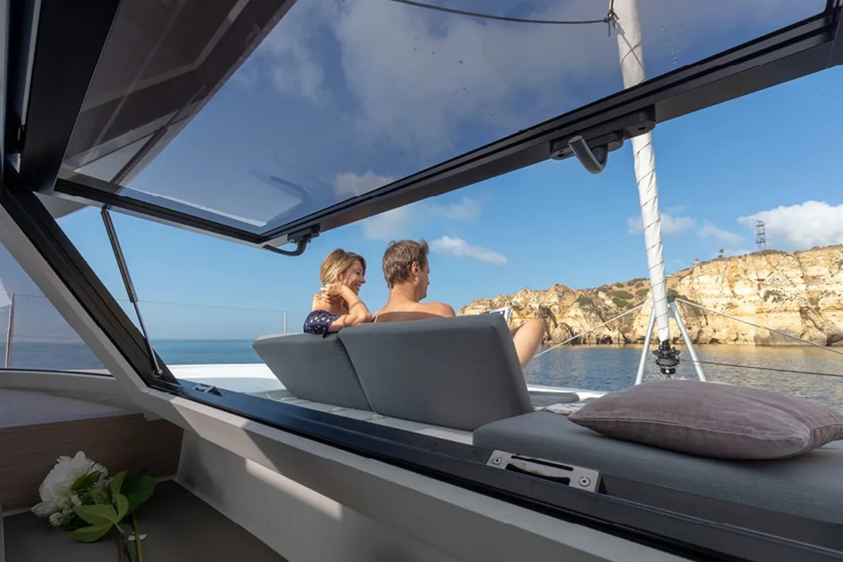 Deck of Debriefed, a Fountaine Pajot Elba 45 catamaran at Road Town, British Virgin Islands