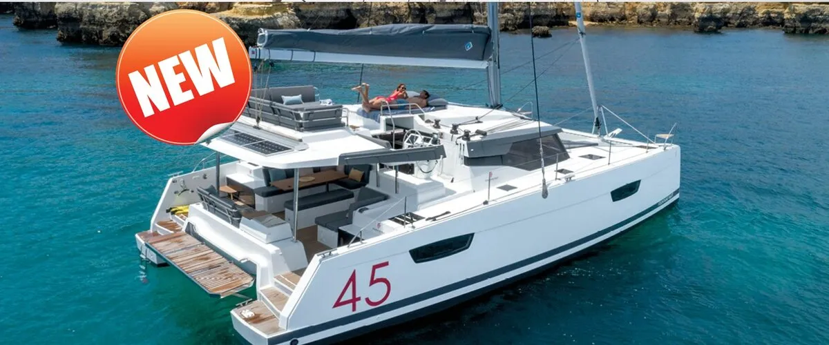 Exterior view of Debriefed, a Fountaine Pajot Elba 45 catamaran at Road Town, British Virgin Islands