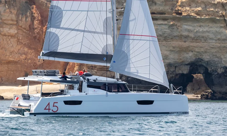 Exterior view of Debriefed, a Fountaine Pajot Elba 45 catamaran at Road Town, British Virgin Islands