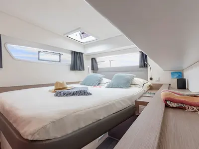 Cabin on Debriefed, a Fountaine Pajot Elba 45 catamaran at Road Town, British Virgin Islands