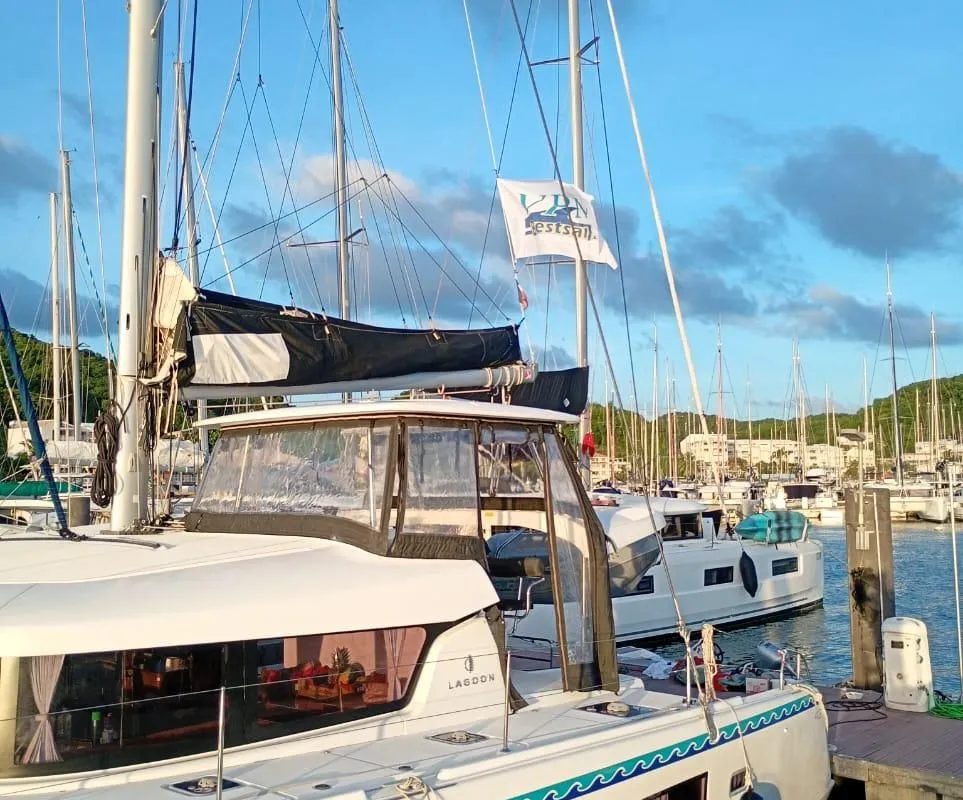 Exterior view of Uiara, a Lagoon 42 catamaran at Alameda, United States