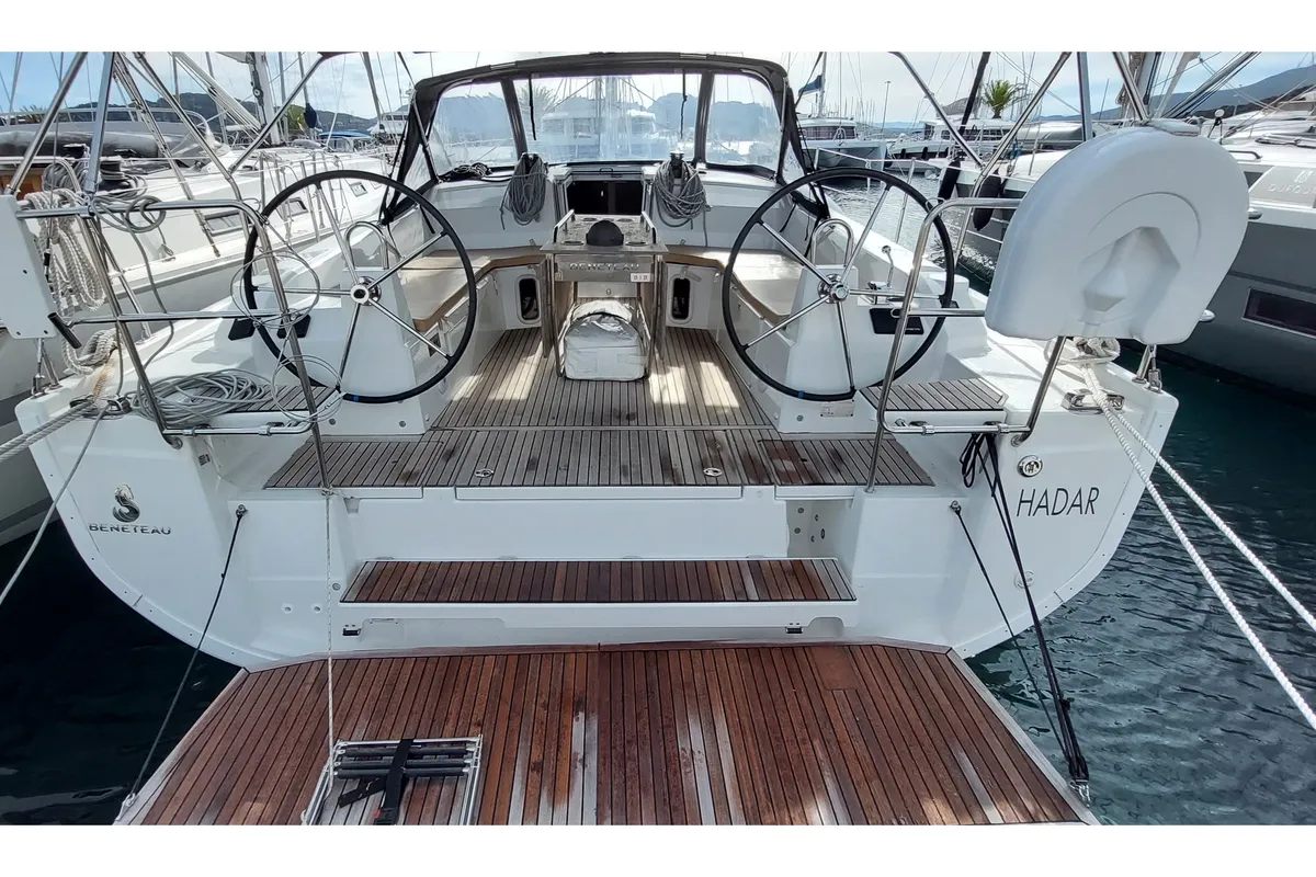 Exterior view of Hadar, a Beneteau Oceanis 40.1 sailboat at Olbia, Italy