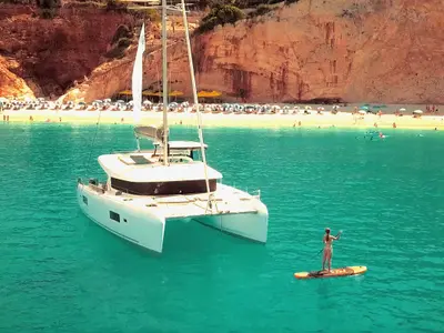 No Name, a Lagoon 42 catamaran at Municipal Unit of Lefkada, Greece