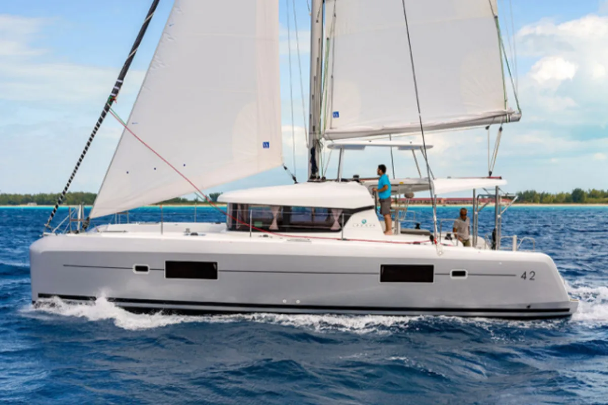 No Name, a Lagoon 42 catamaran at Municipal Unit of Lefkada, Greece