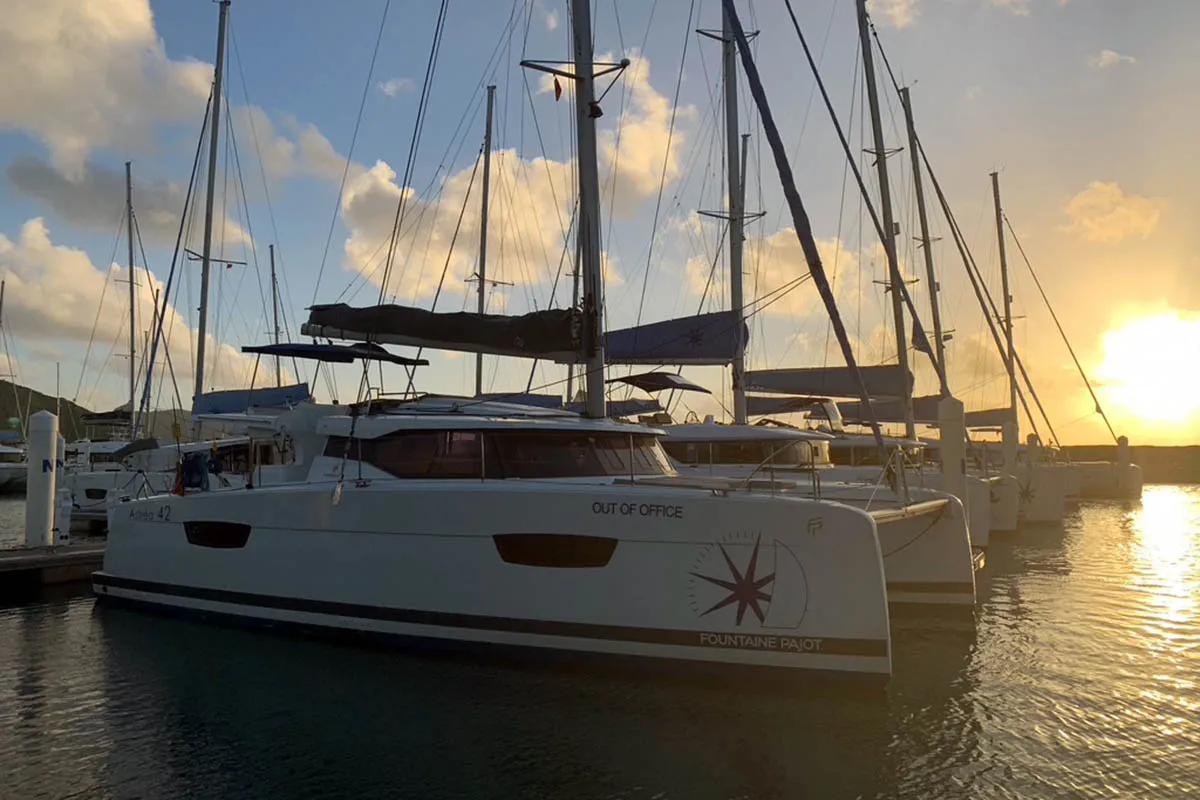 Nauti Mollie (ex. Out Of Office), a Fountaine Pajot Astrea 42 catamaran at Road Town, British Virgin Islands