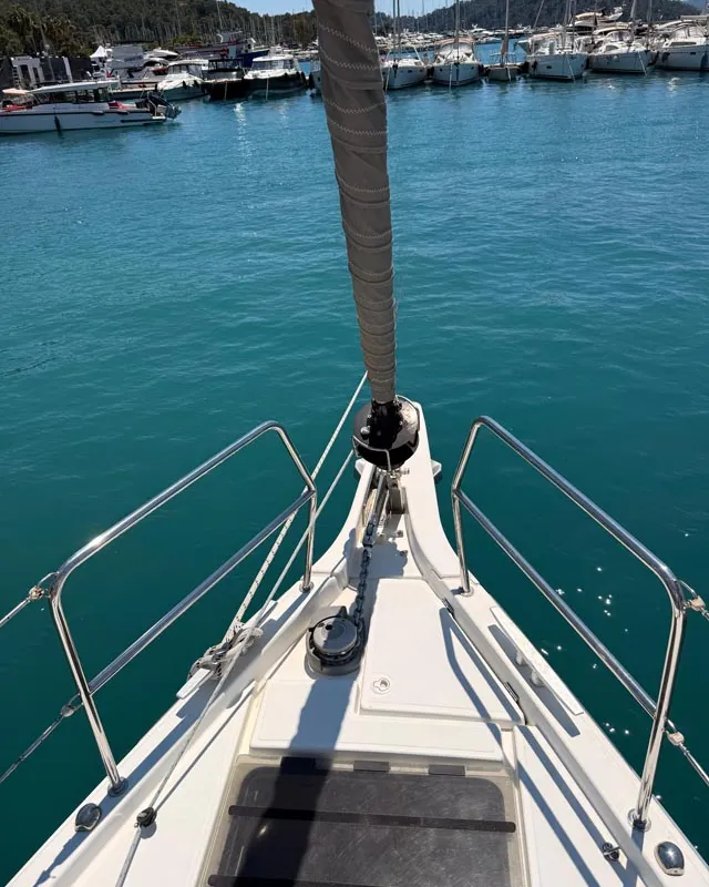 Deck of La Vita e Bella, a Jeanneau Sun Odyssey 490 sailboat at Fethiye, Turkey
