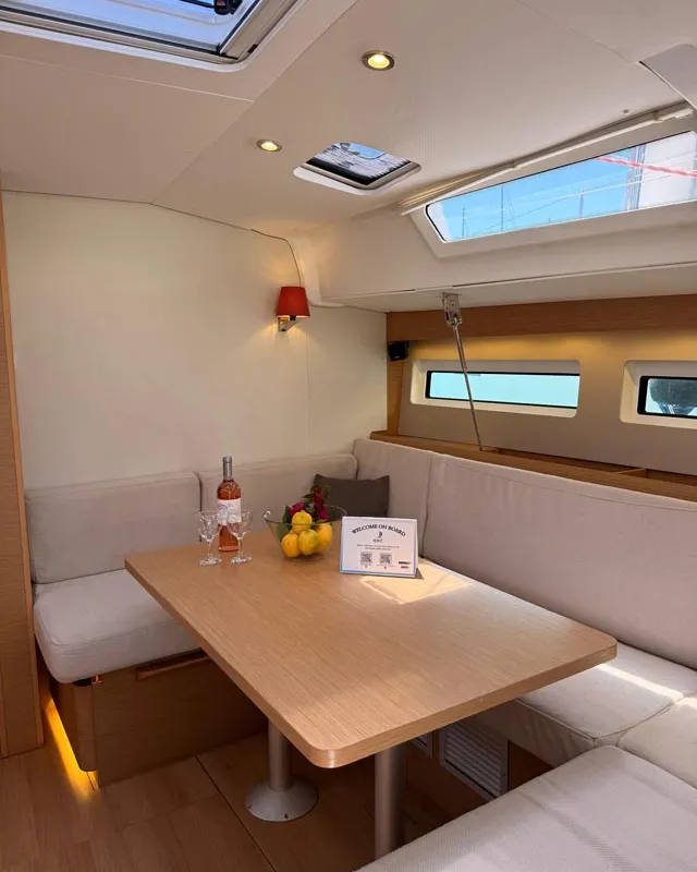 Salon of La Vita e Bella, a Jeanneau Sun Odyssey 490 sailboat at Fethiye, Turkey